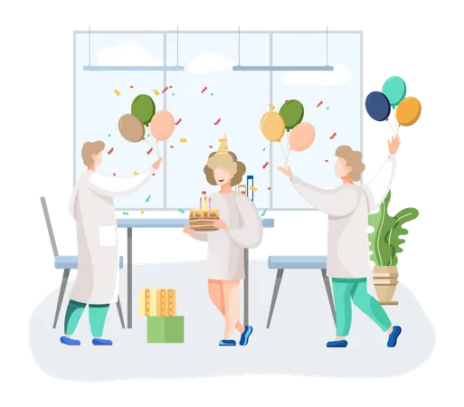 Doctors celebrating birthday party  Illustration