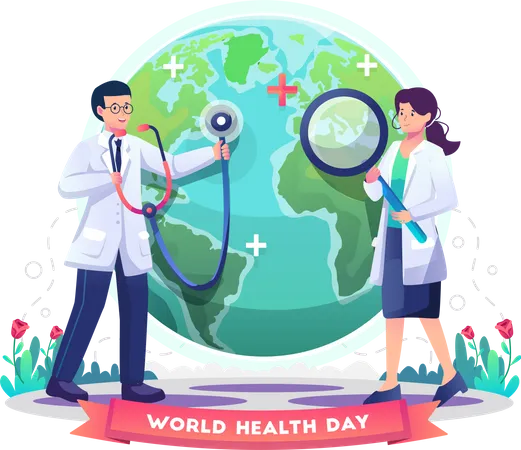 Doctors checking the health of Earth  Illustration