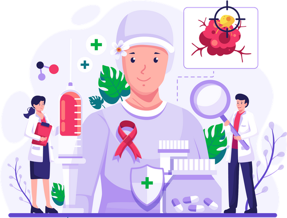 Doctors diagnosing and treating a cancer patient Illustration