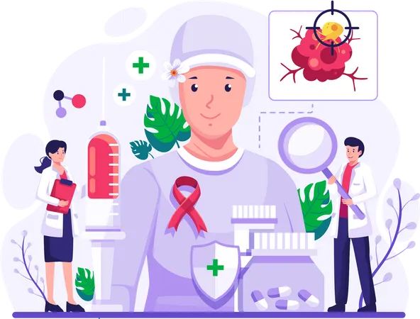 Doctors diagnosing and treating a cancer patient Illustration