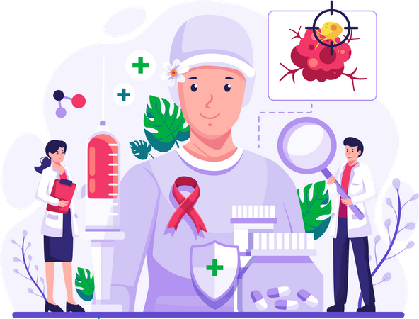 Doctors diagnosing and treating a cancer patient  Illustration