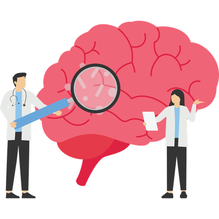 Doctors diagnosing brain and senses diseases  Illustration