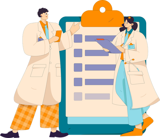 Doctors discussing about medical report  Illustration