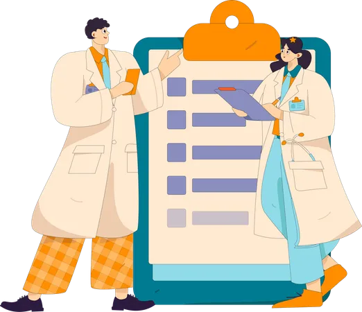 Doctors discussing about medical report  Illustration