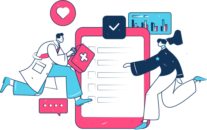 Doctors discussing about medical report  Illustration