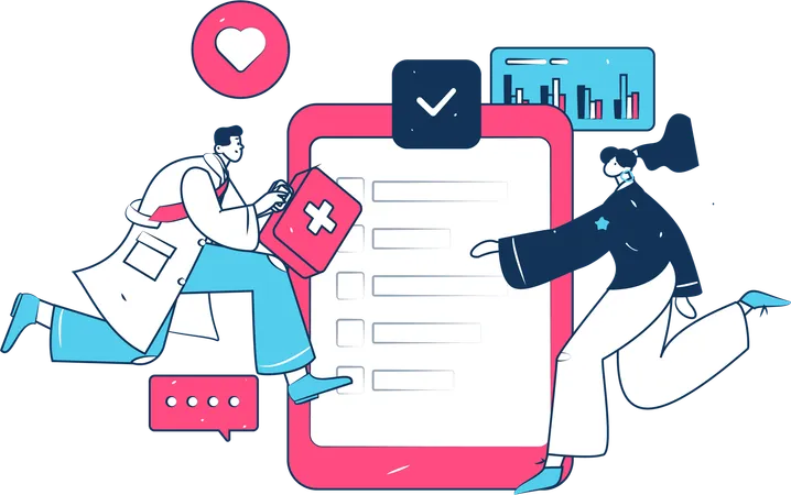 Doctors discussing about medical report  Illustration