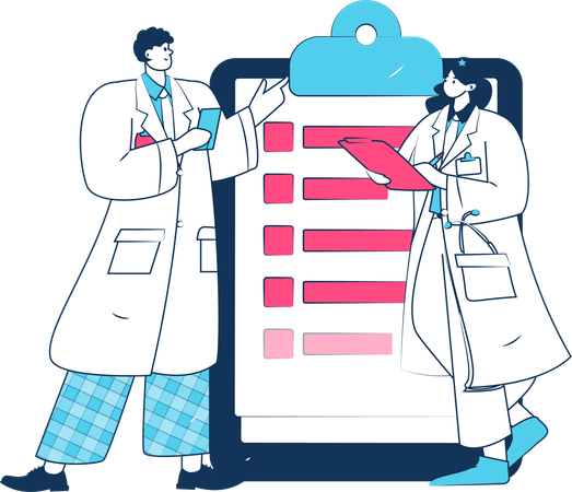 Doctors discussing about medical report  Illustration