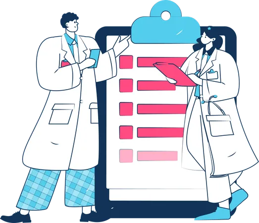 Doctors discussing about medical report  Illustration