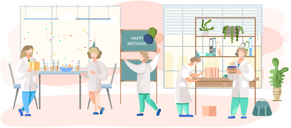 Doctors doing Birthday party in hospital  Illustration