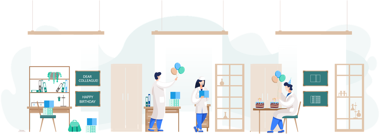 Doctors doing colleague Birthday celebration in hospital  Illustration