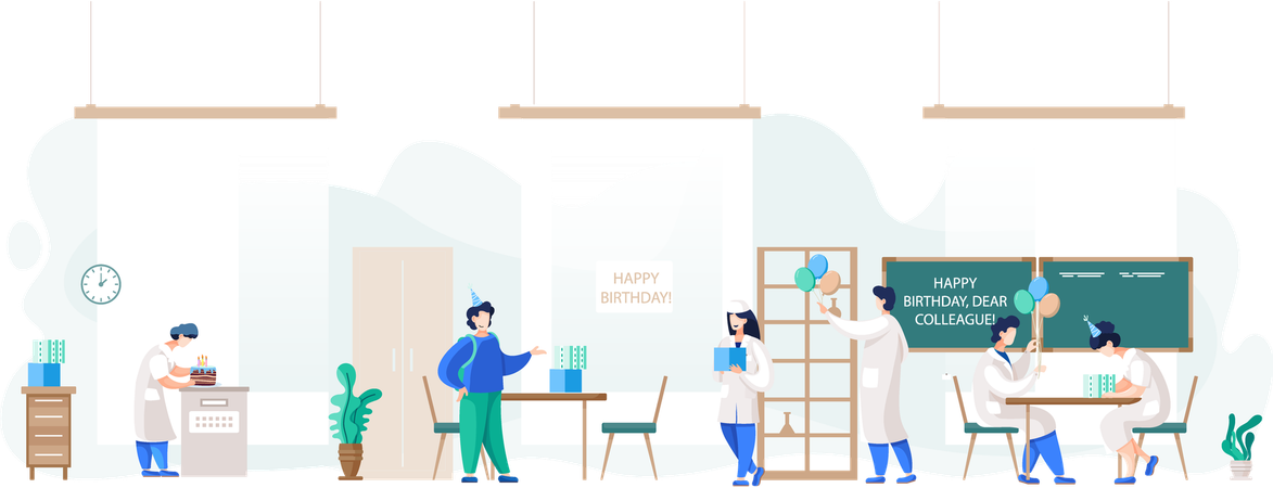 Doctors doing colleague Birthday party celebration in hospital  Illustration