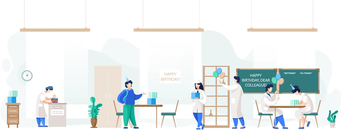 Doctors doing colleague Birthday party celebration in hospital  Illustration