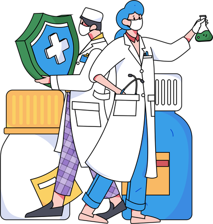 Doctors doing medicine research  Illustration