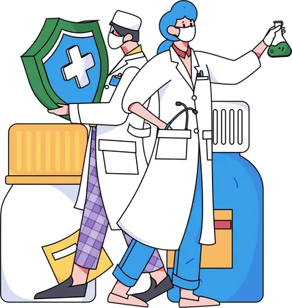 Doctors doing medicine research  Illustration