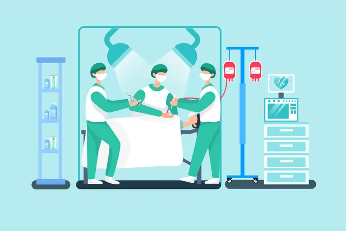 Doctors doing operation to patient in operation theater Illustration