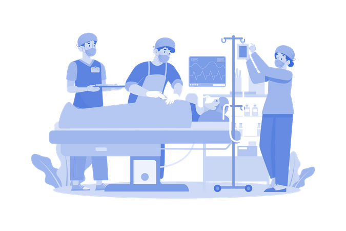 Doctors Doing Operations On Patient  Illustration