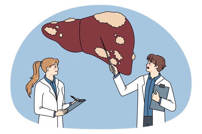 Doctors examine sick patient liver  Illustration