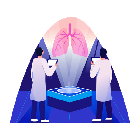 Doctors examining lungs hologram using medical technology  Illustration