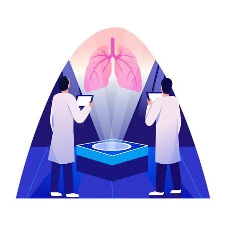Doctors examining lungs hologram using medical technology  Illustration