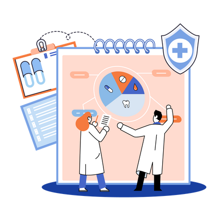 Doctors examining patient report  Illustration