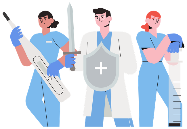 Doctors fighting disease  Illustration