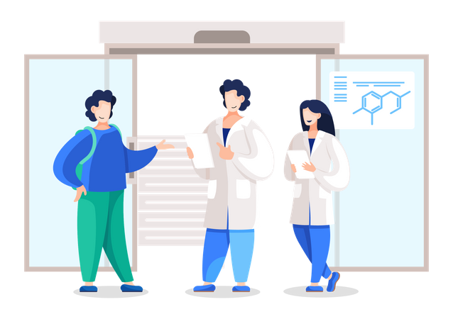 Doctors holding reports telling details to patient Illustration