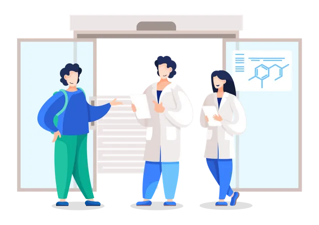 Doctors holding reports telling details to patient Illustration
