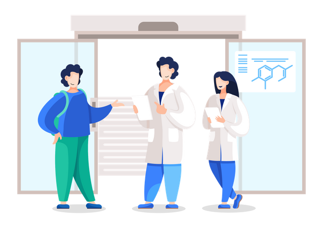 Doctors holding reports telling details to patient  Illustration