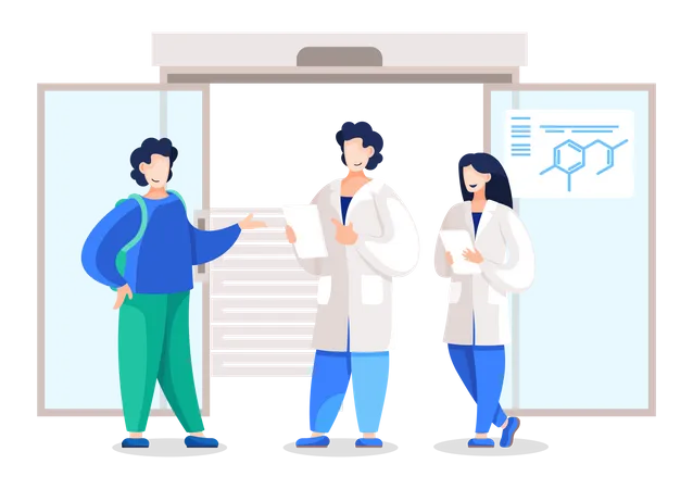 Doctors holding reports telling details to patient  Illustration