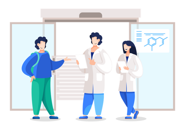 Doctors holding reports telling details to patient  일러스트레이션