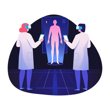 Doctors interaction with medical diagnosis technology  Illustration