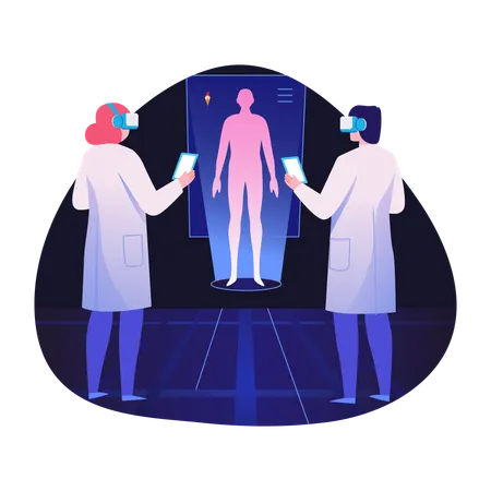 Doctors interaction with medical diagnosis technology  Illustration