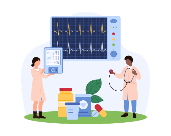 Doctors Monitoring Heart Rate  Illustration