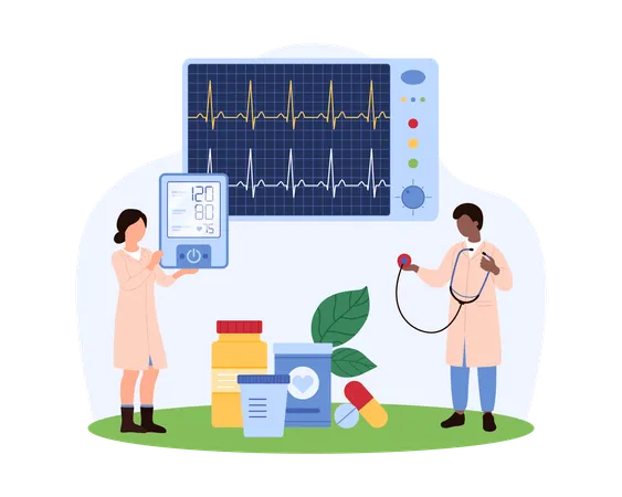 Doctors Monitoring Heart Rate  Illustration
