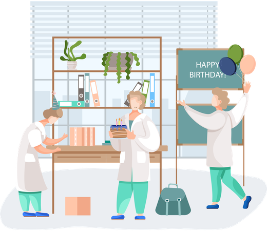 Doctors Organize Holiday Congratulate Colleague  Illustration
