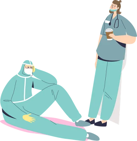 Doctors overworked during covid pandemic Illustration
