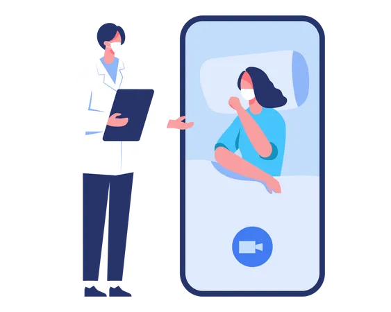 Doctors Provide Online Advice To Patients In The Coronavirus Outbreak Using Video Calling Vector Illustration Flat Design Illustration