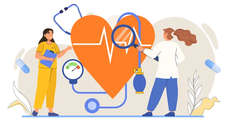 Doctors research on heartbeat and blood pressure  Illustration