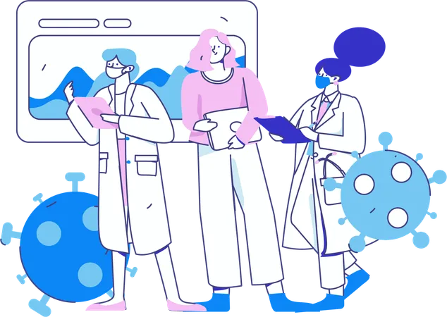 Doctors showing medical analysis with doctor team  Illustration