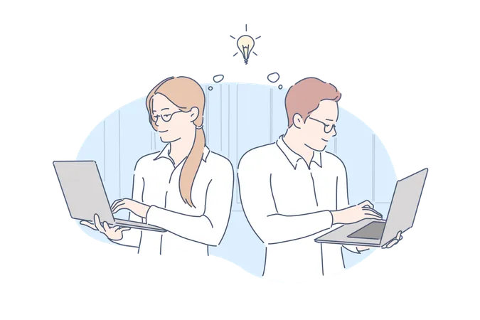 Coworking Idea Brainstorm Teamwork Concept Young Man And Woman Do Teamwork In Business Project In Office Boy And Girl Got Similar Idea With Help Of Coworking And Brainstorm Simple Flat Vector Illustration