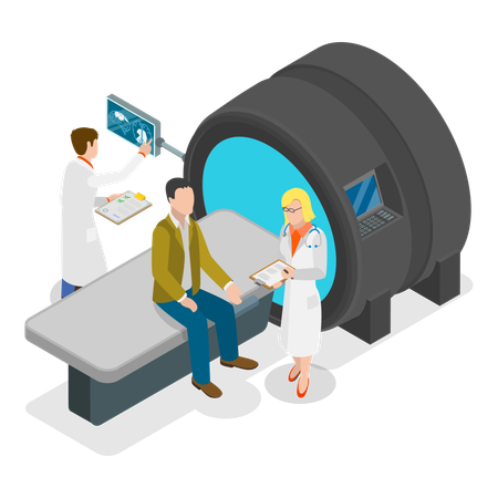 Doctors team checking male patient while doing mri scanning  Illustration