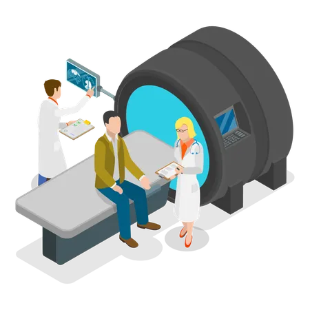 Doctors team checking male patient while doing mri scanning  Illustration