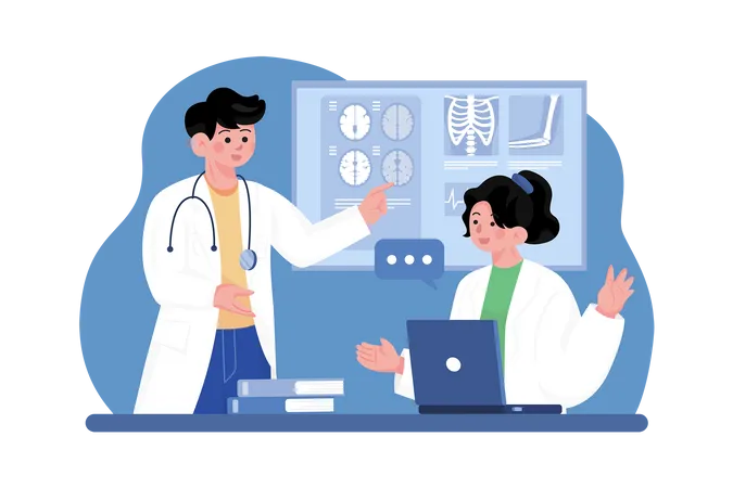 Doctors Team Discussion Illustration Concept On White Background Illustration