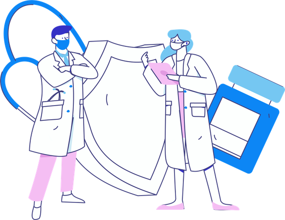 Doctors team giving medicine prescription  Illustration