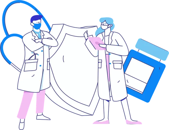 Doctors team giving medicine prescription  Illustration