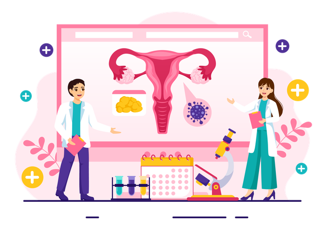 Doctor's team is discussing on Endometriosis  일러스트레이션