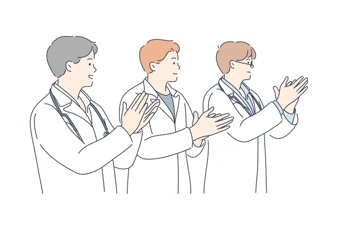 Medicine Applause Team Success Concept Group Of Young Men Hospital Doctors Medical Workers Cartoon Characters Hand Clapping Together Goal Achievement Or Support And Congratulation Illustration Illustration