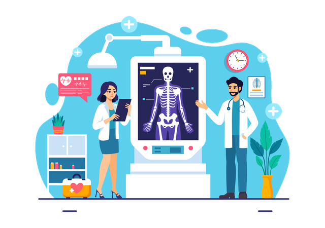 Doctor's team work on x-ray scanning  Illustration