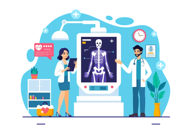 Doctor's team work on x-ray scanning  Illustration