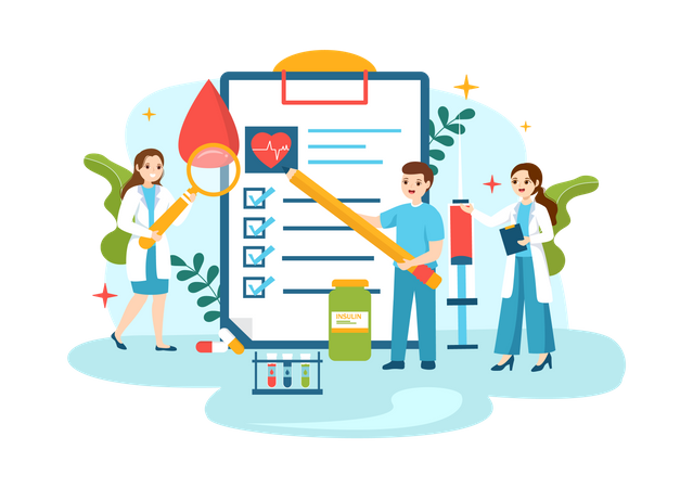 Doctors Testing Blood For Glucose  Illustration